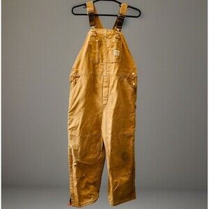 Vtg Carhartt R02 BRN 44 X 30 Bib Overalls USA Double Knee Duck Canvas Quilted